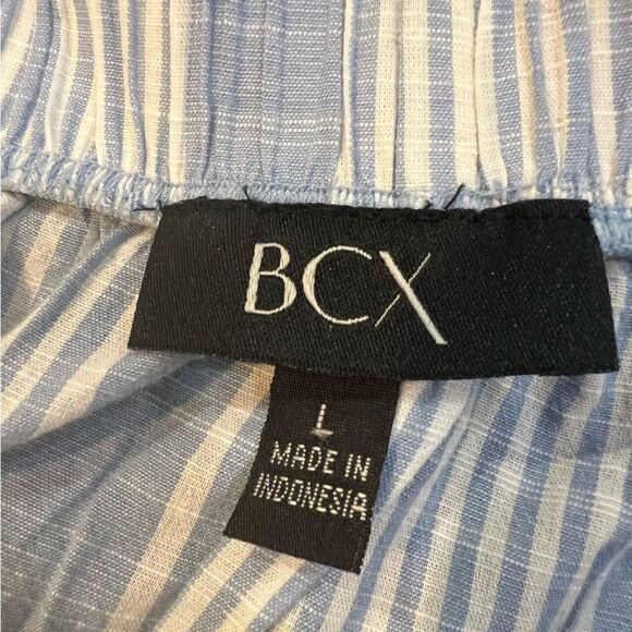 BCX Blue and White Off the Shoulder Striped Boho Blouse Size L - Picture 5 of 7